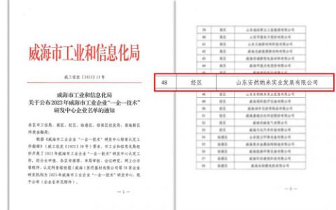 安然集团荣获“一企一技术”研发中心荣誉称号